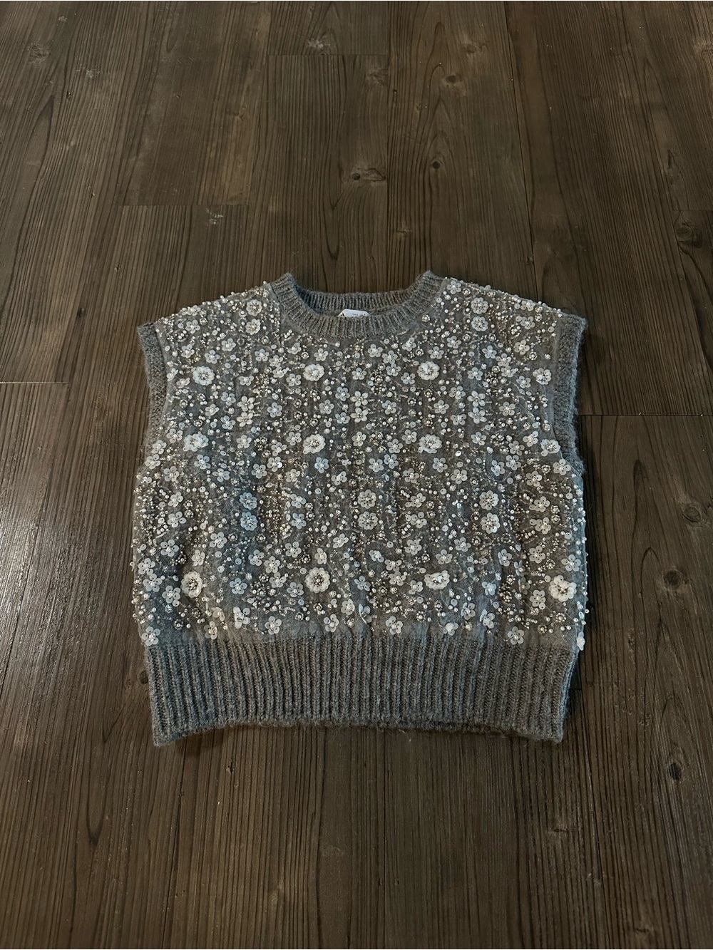 Zara Grey Beaded Knit Sleeveless Vest